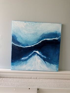 Abstract Ocean Wave Canvas Art in Blue and White - 24”x24”